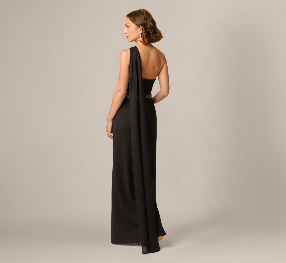 One-Shoulder Gown with Draped Fabric and Column Silhouette — Black Tie Dresses