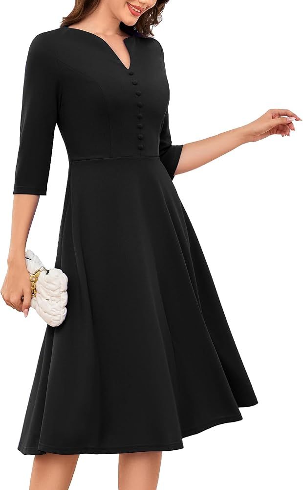 Fit-and-Flare Dress with Bow-Adorned Sheer Sleeves — Funeral Dresses