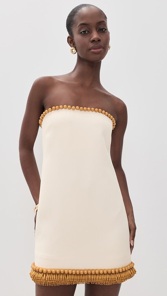 Cream Strapless Mini Dress with Wooden Bead Trim — Honeymoon Dresses