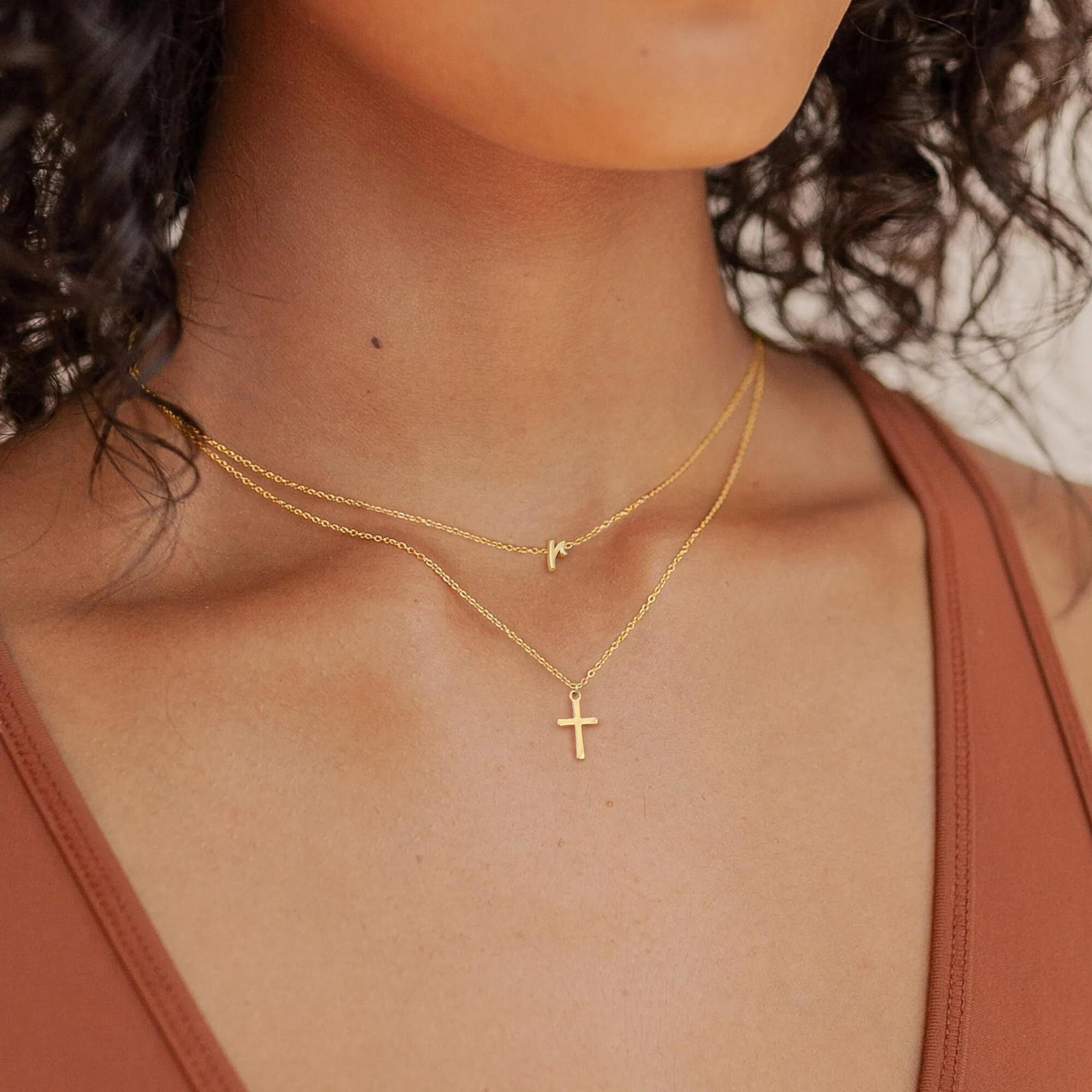 Layered Initial and Cross Pendants for Casual Style — Dainty Gold Necklaces