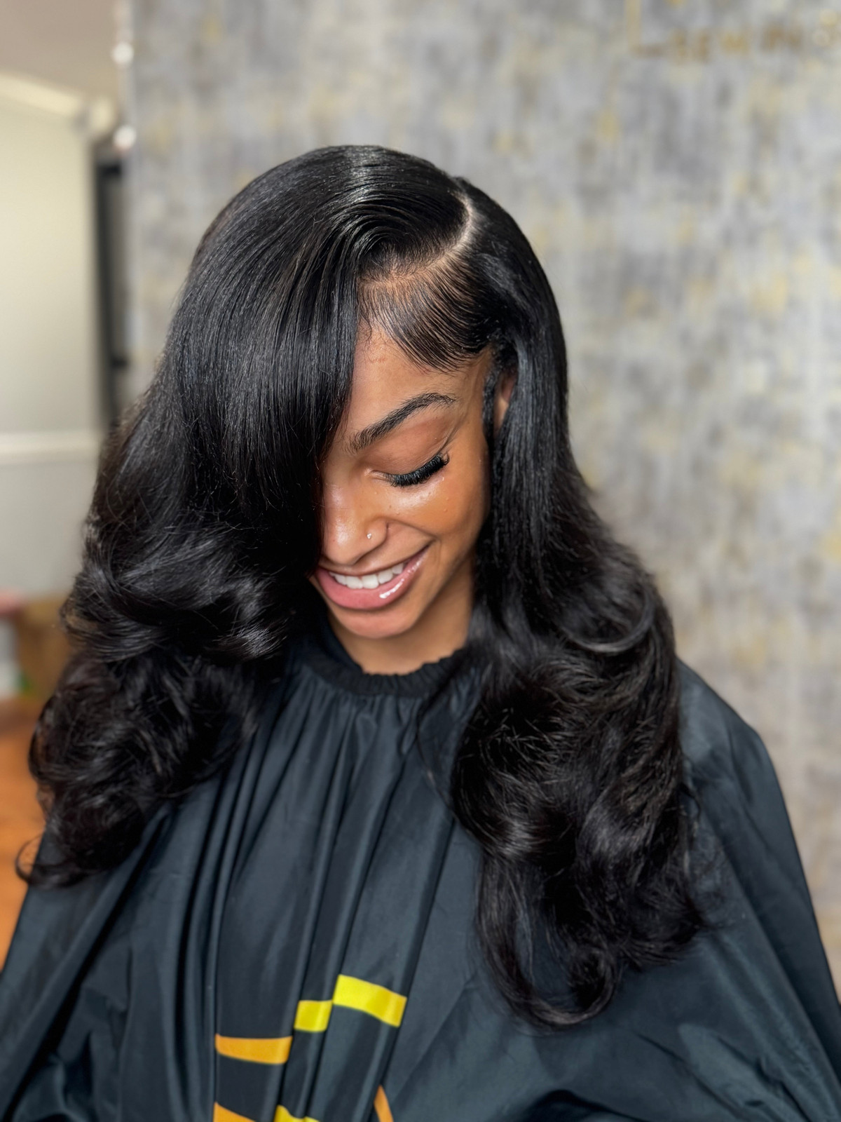 Voluminous Blowout Curls With Deep Side Part Voluminous Blowout Curls With Deep Side Part — Sew In with Leave Out