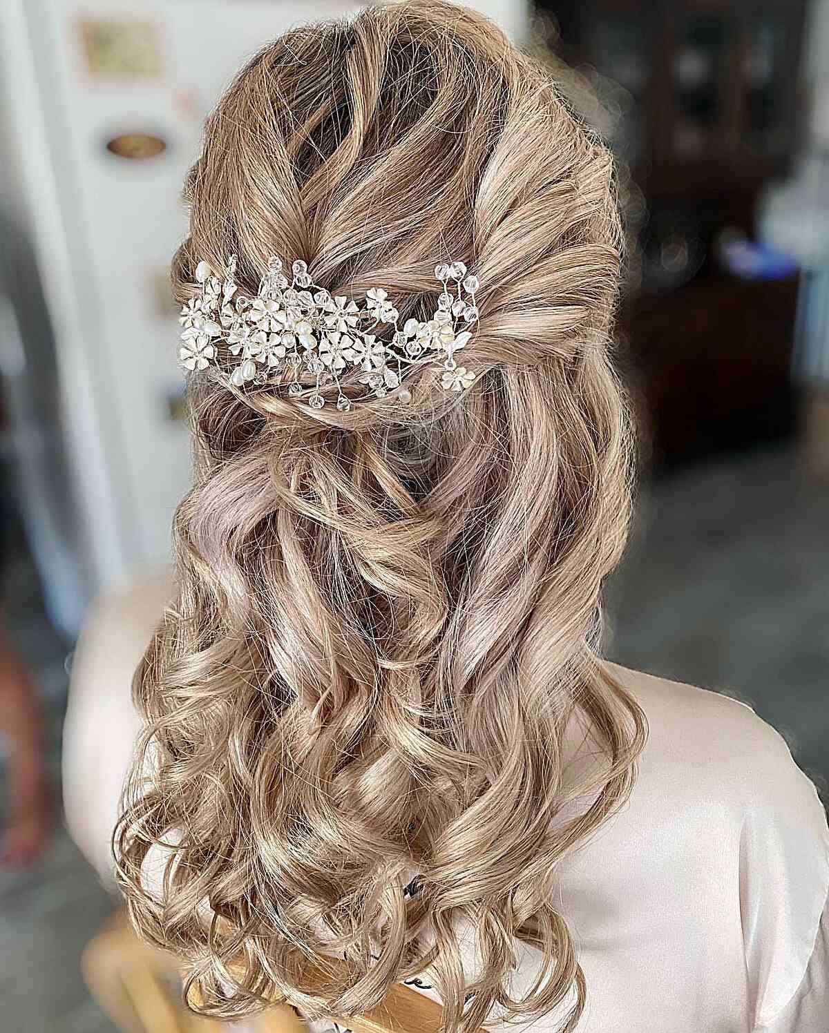 Ash Blonde Half-Up with Elegant Accessory — Mother of the Groom Hairstyles