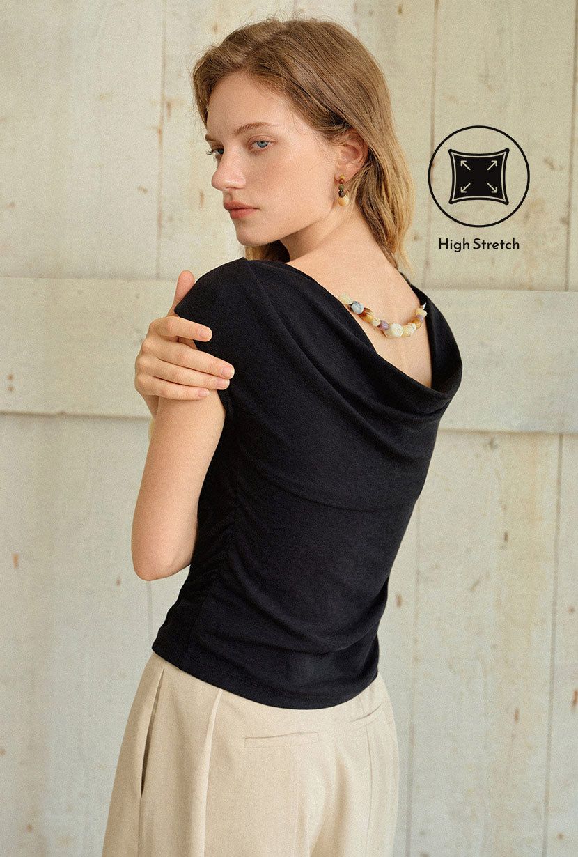 Draped Cowl-Neck Top with Wide-Leg Trousers — Outfits for Short Women