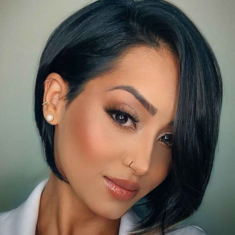 No Bangs Jaw-Length Sleek Black Bob No Bangs Jaw-Length Sleek Black Bob — Haircuts for Diamond Faces