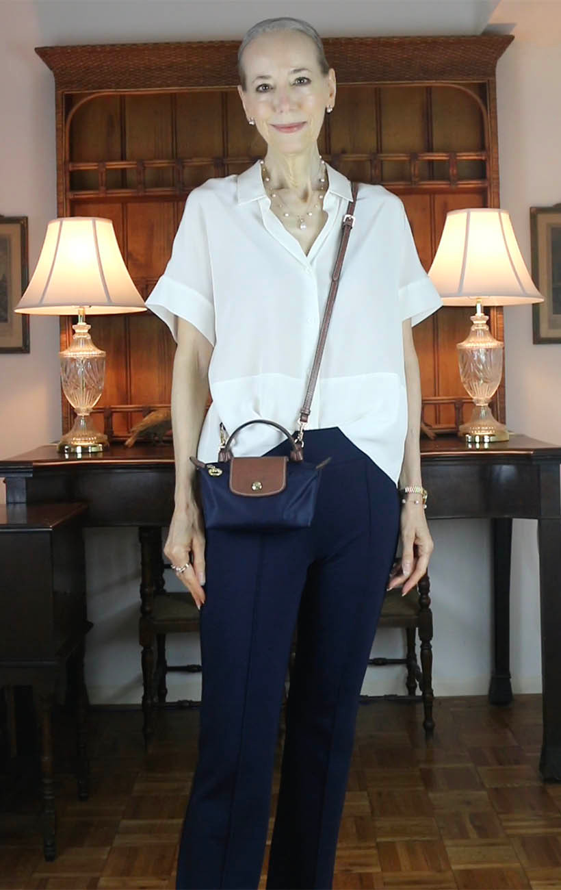 Chic and Compact: Mini Navy Longchamp Crossbody — Longchamp Bag Outfits