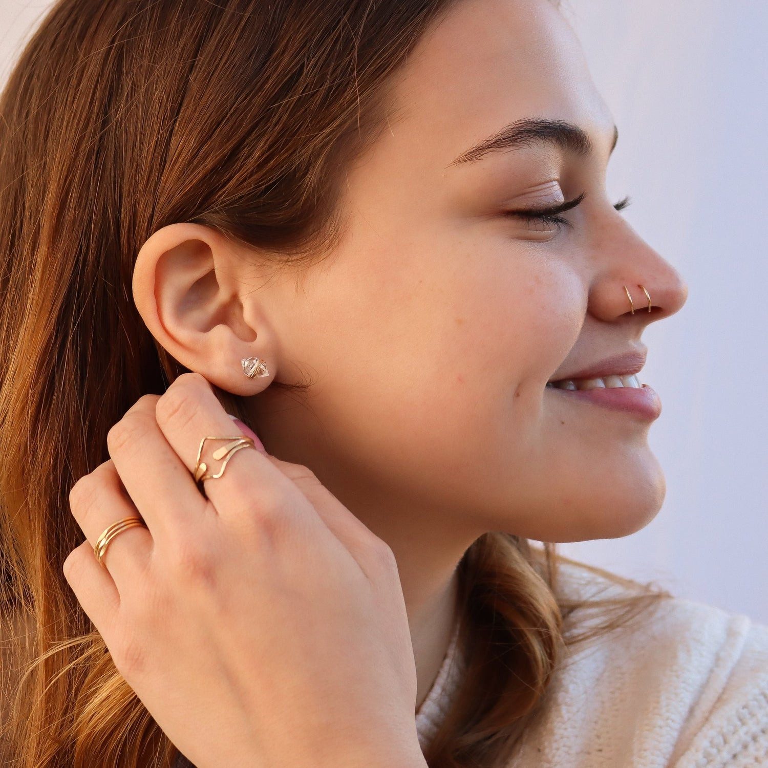 Cream Knit Sweater and Double Gold Hoops for Cozy Chic Cream Knit Sweater and Double Gold Hoops for Cozy Chic — Nose Piercing Ideas