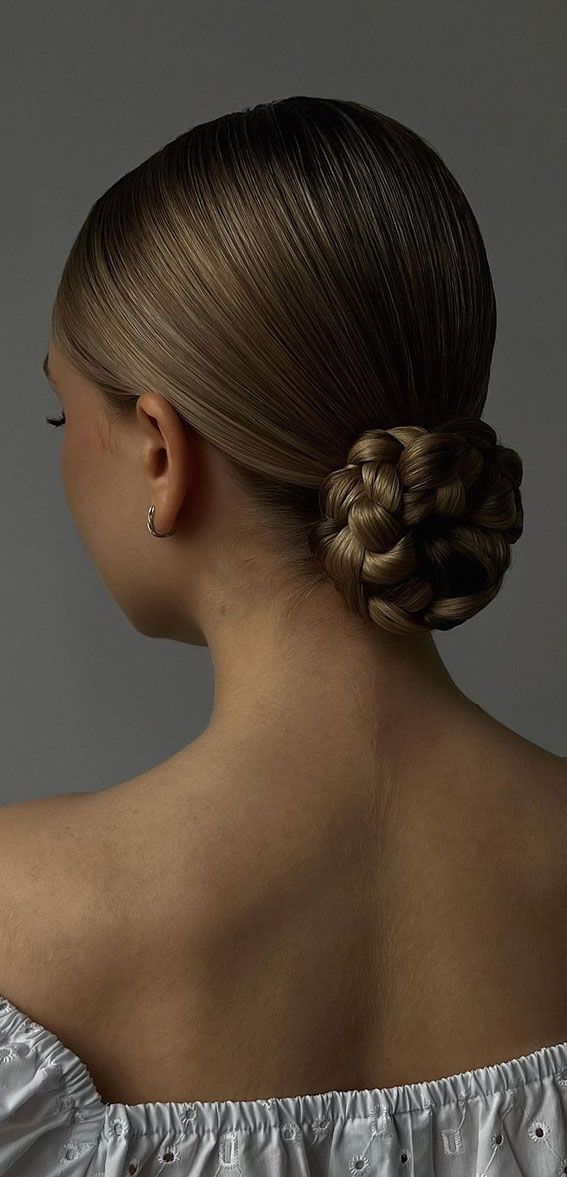 Chin Sleek Ash Blonde Braided Bun — Braided Low Bun