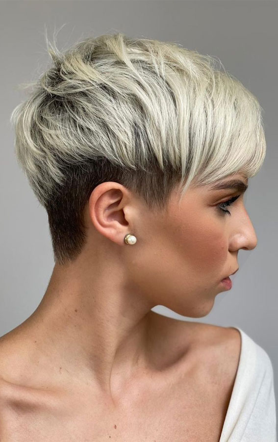Textured Platinum Pixie With Dark Undercut — Undercut Pixie