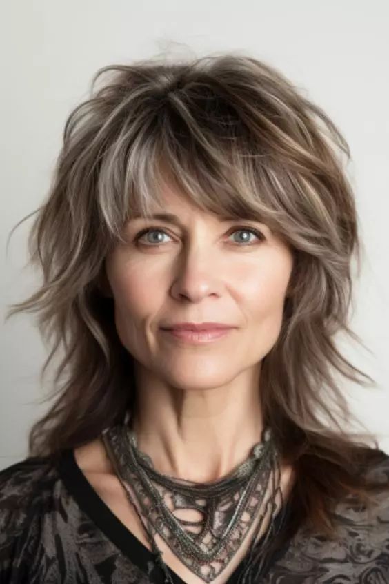 Shoulder-Length Shag with Curtain Bangs Shoulder-Length Shag with Curtain Bangs — Wash and Go Haircuts