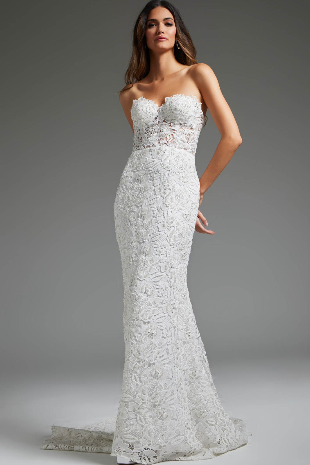 White Strapless Lace Mermaid Bridal Gown White Strapless Lace Mermaid Bridal Gown — Lace Dresses