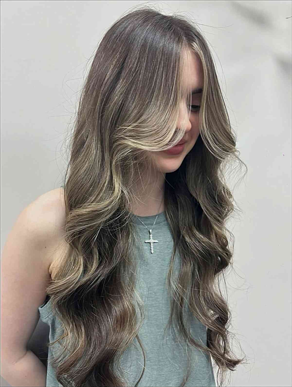 Ash Brown Waves With Face-Framing Layers — Loose Waves
