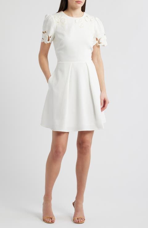 Puff Sleeve Fit-and-Flare Dress for Daytime Parties — Dresses for Short Women