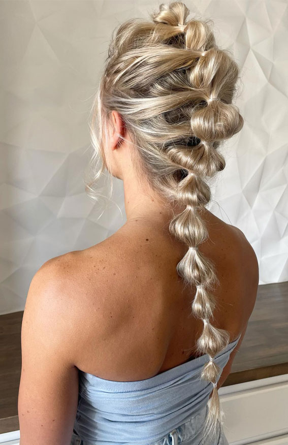 Mid-Back Polished Wavy Ash Blonde Bubble Braid Mid-Back Polished Wavy Ash Blonde Bubble Braid