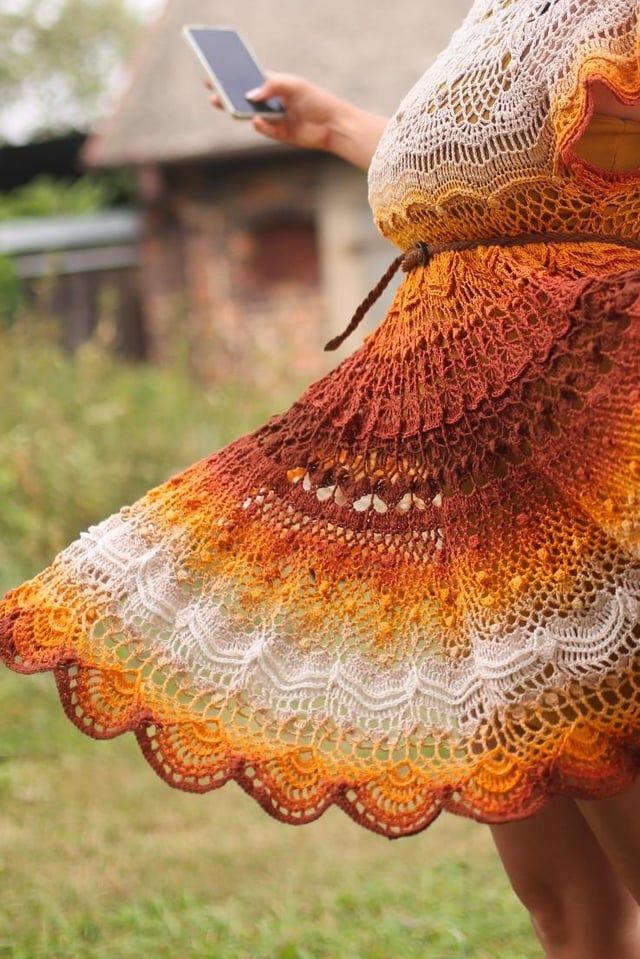Ombre Gradient Crochet Dress with Flared Skirt Ombre Gradient Crochet Dress with Flared Skirt — Crochet Dresses