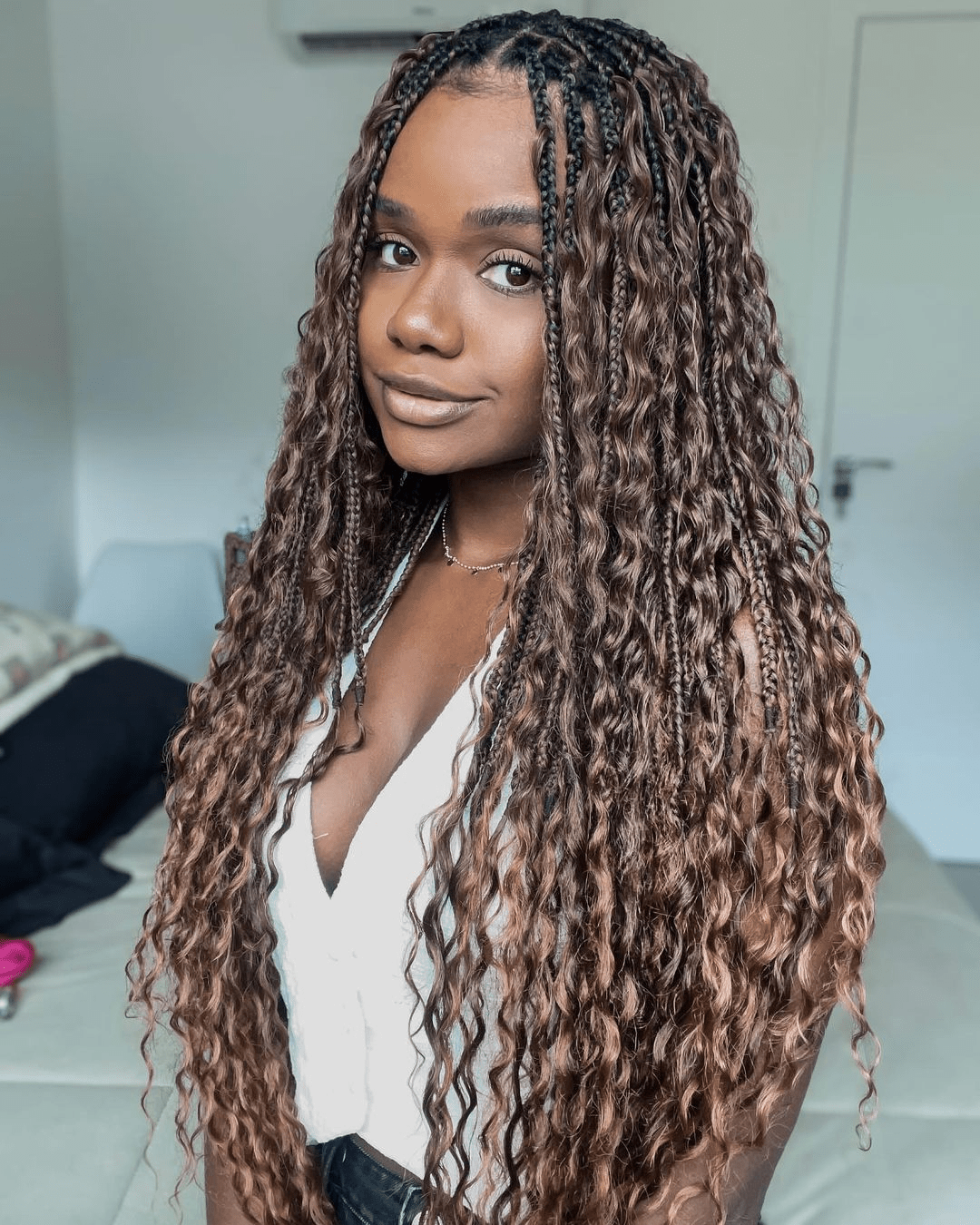 Mid-Back Goddess Braids with Loose Curls Mid-Back Goddess Braids with Loose Curls — Braids for Medium Hair