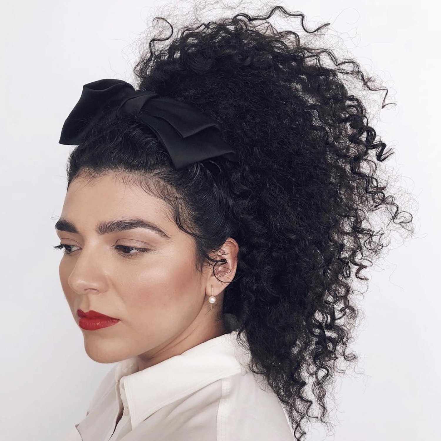High Coily Ponytail With Fabric Bow — Hair Bow Hairstyles