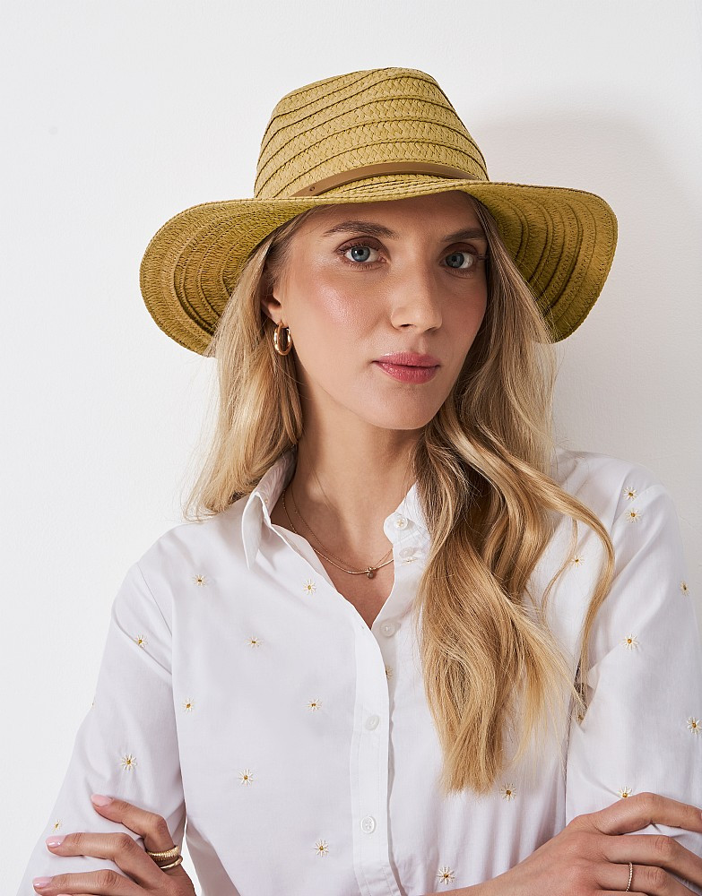 Sunny Days: Yellow Straw Fedora with White Button-Down Shirt — Fedora Outfits Women