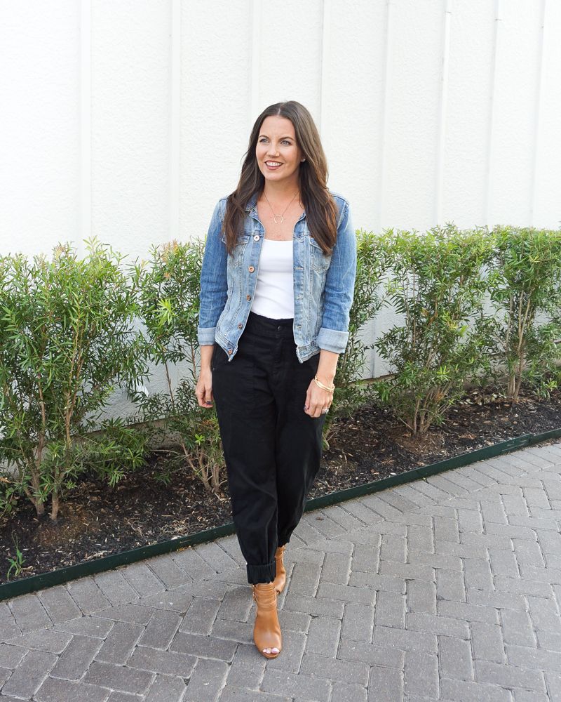 Daytime Casual with Black Joggers and Denim Jacket Daytime Casual with Black Joggers and Denim Jacket — Jogger Outfits