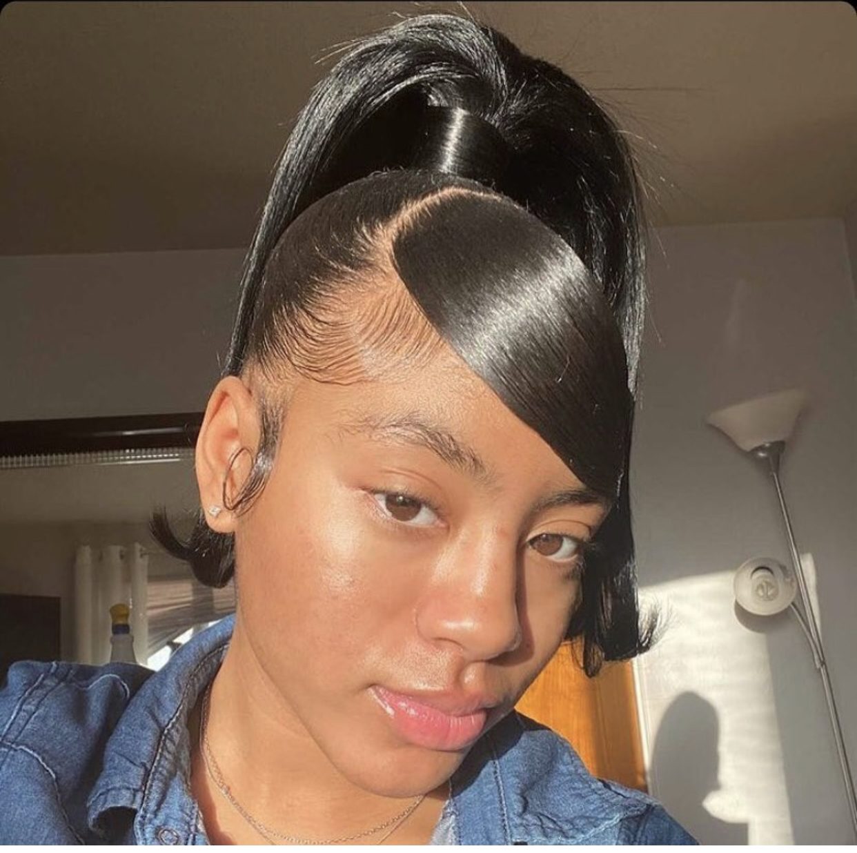 Black Ponytail With Dramatic Bangs Black Ponytail With Dramatic Bangs — Barbie Ponytail