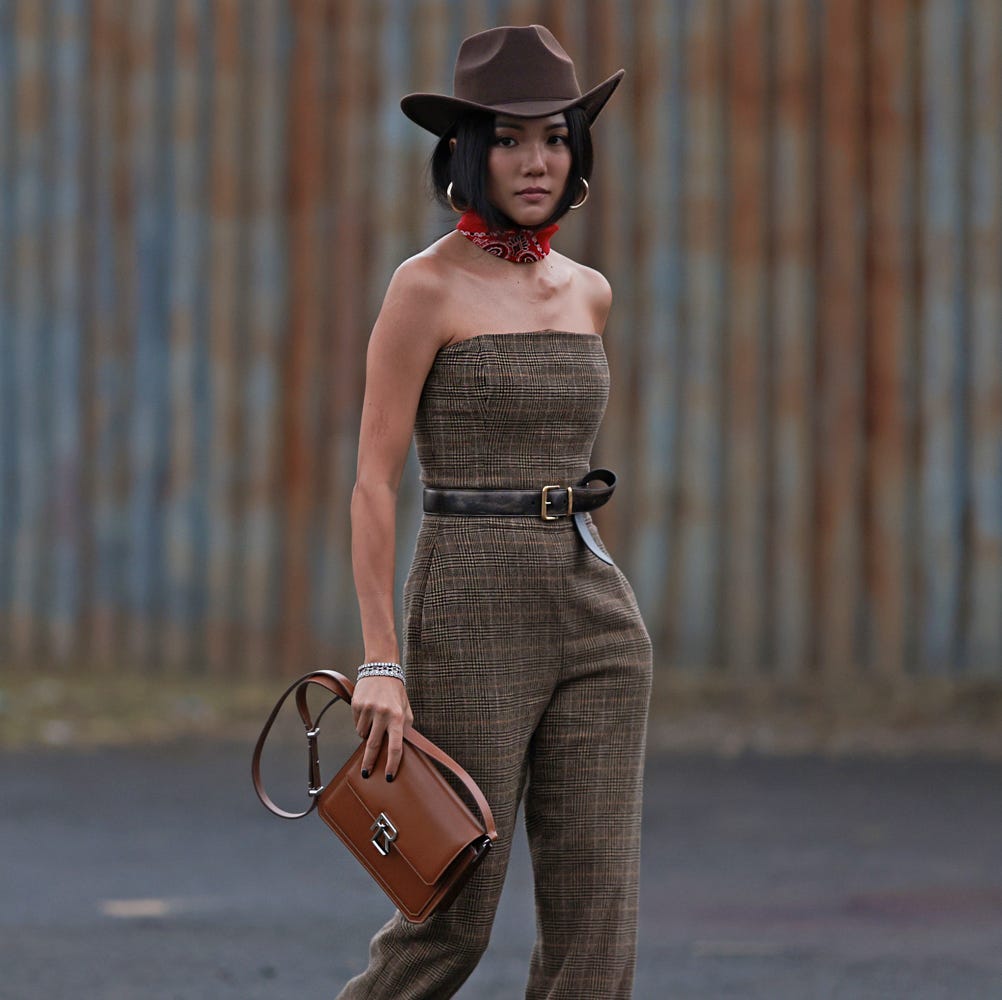 Plaid Strapless Jumpsuit with Western Accessories — Cowgirl Outfits
