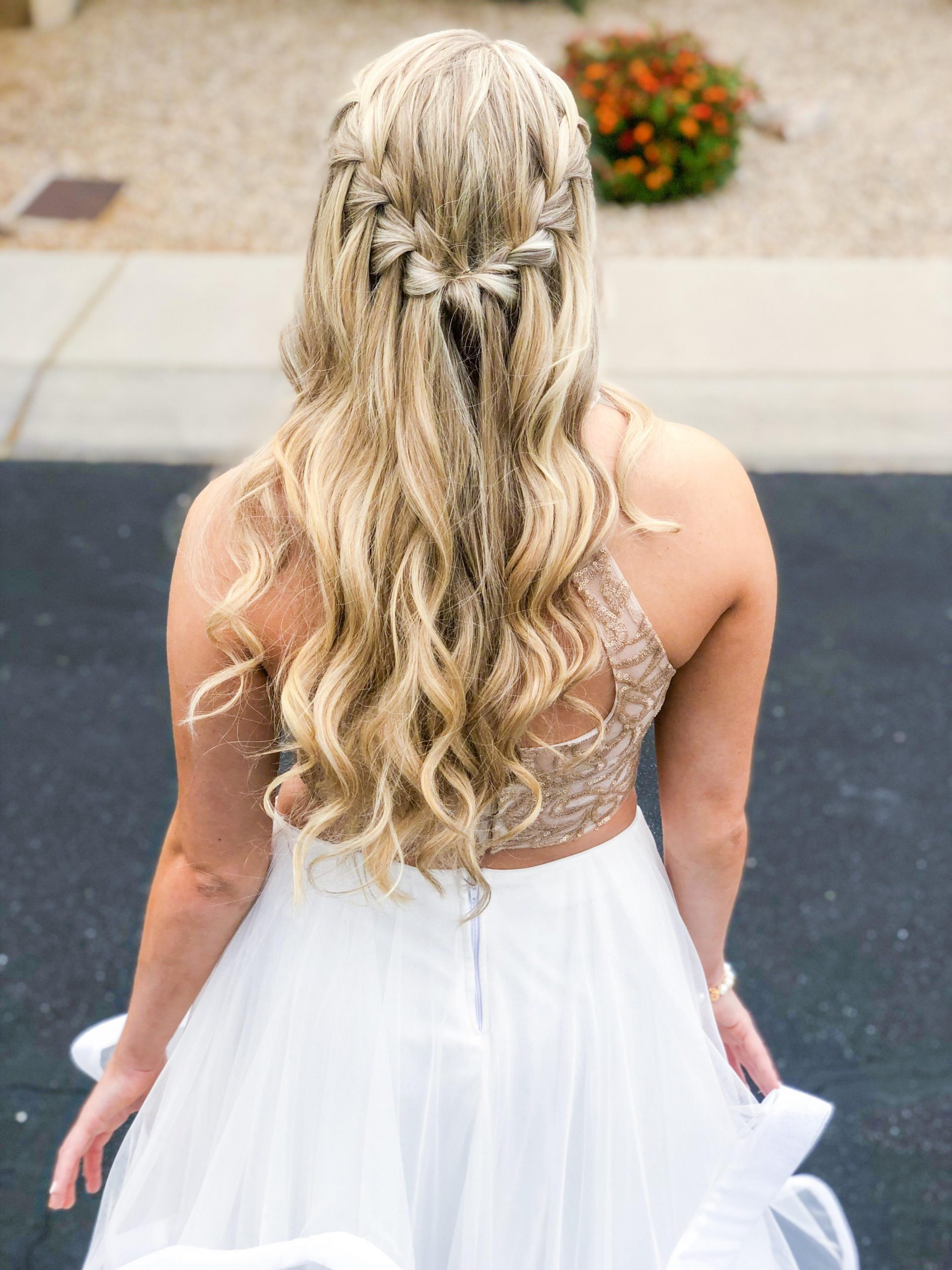 Ash Blonde Braided Bow Waterfall Braid