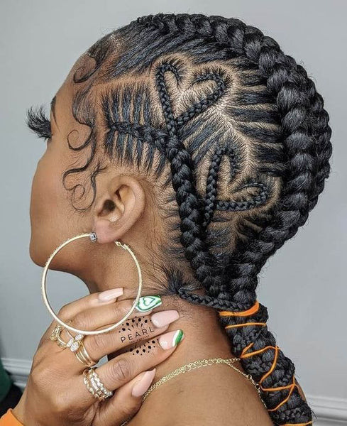 Cornrows with Heart Parting to Ponytail Cornrows with Heart Parting to Ponytail — Heart Part Braids