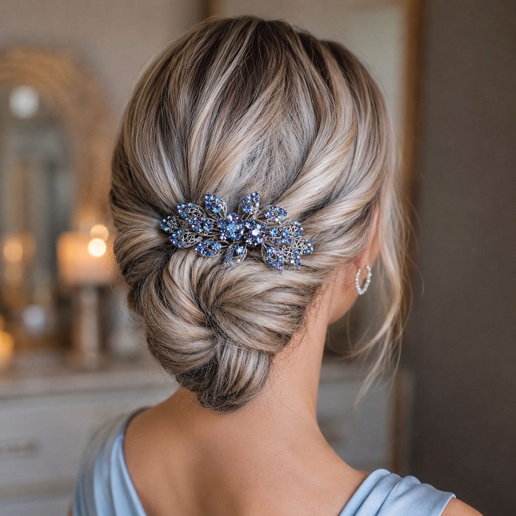 Chignon With Crystal Floral Barrette — Barrette Hairstyles