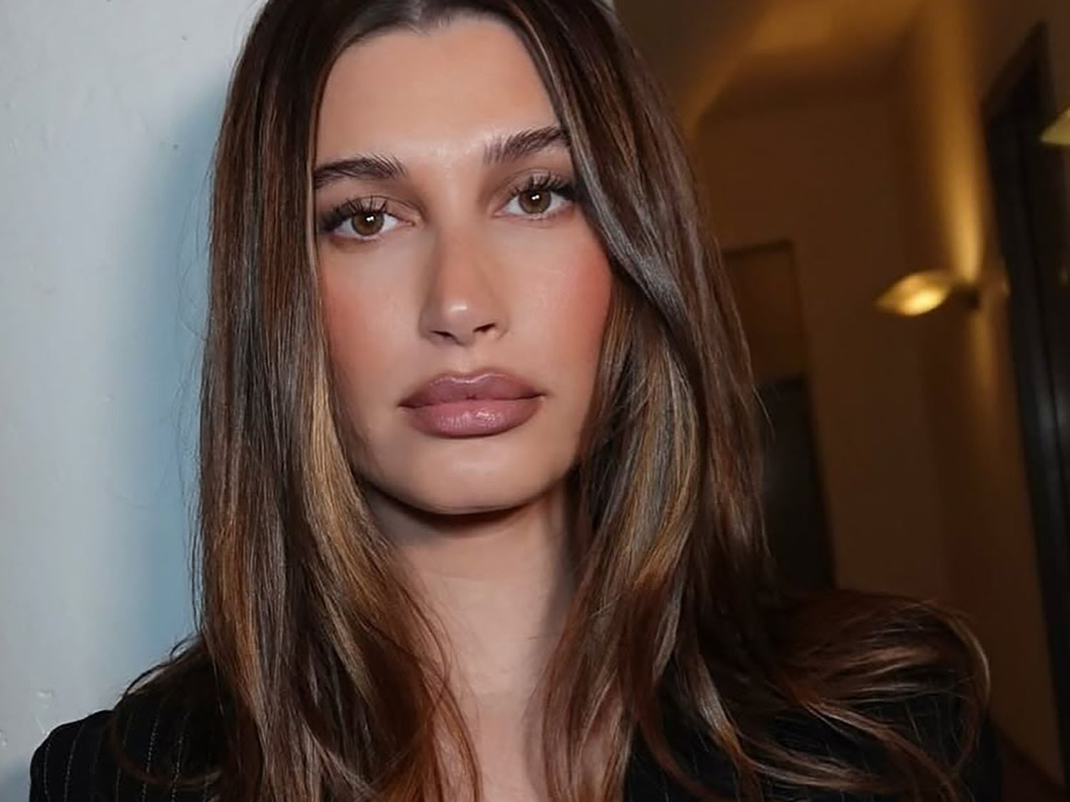 Dark Brown with Warm Blonde Balayage and Curtain Bangs — Brunette Balayage