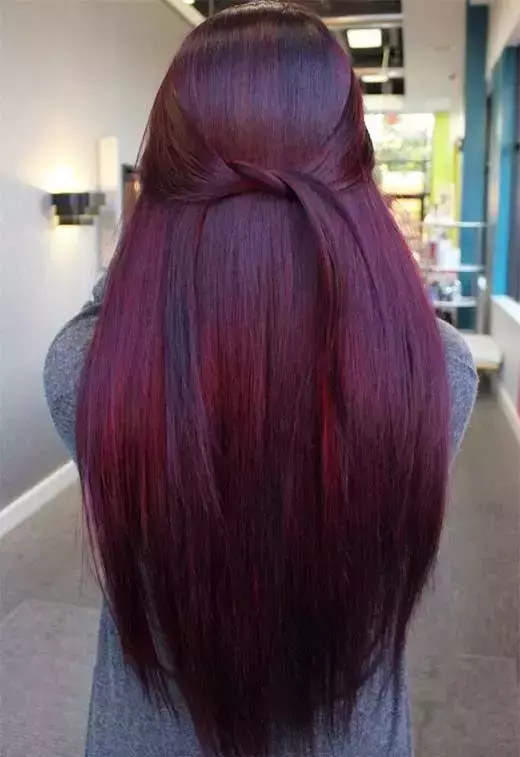 Visual Idea — Straight Layers And Subtle Waves Visual Idea — Straight Layers And Subtle Waves — Red and Black Hair