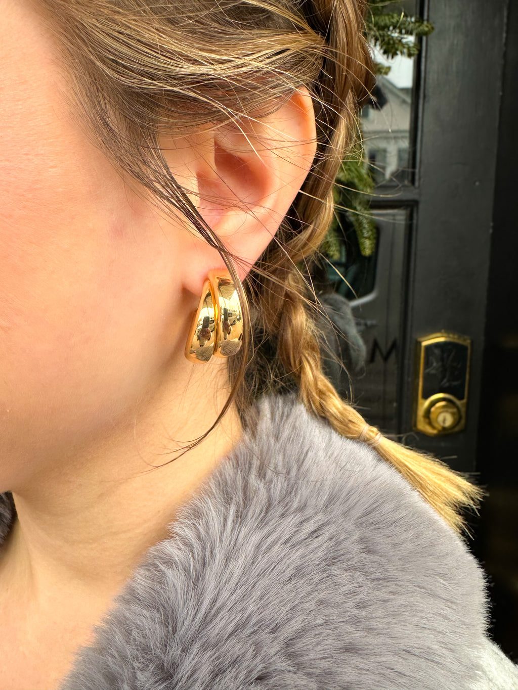 Chunky Double Hoops with a Faux Fur Coat — Hoop Earrings