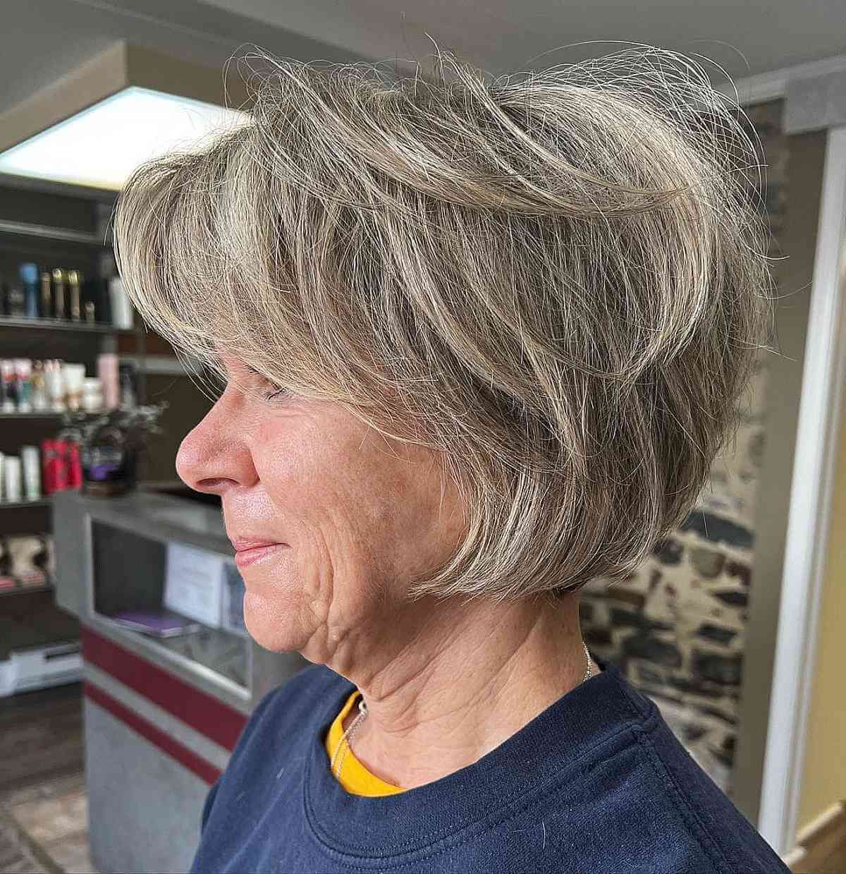 Ash Blonde Layered Bob with Full Bangs Ash Blonde Layered Bob with Full Bangs — Bob for Thick Hair