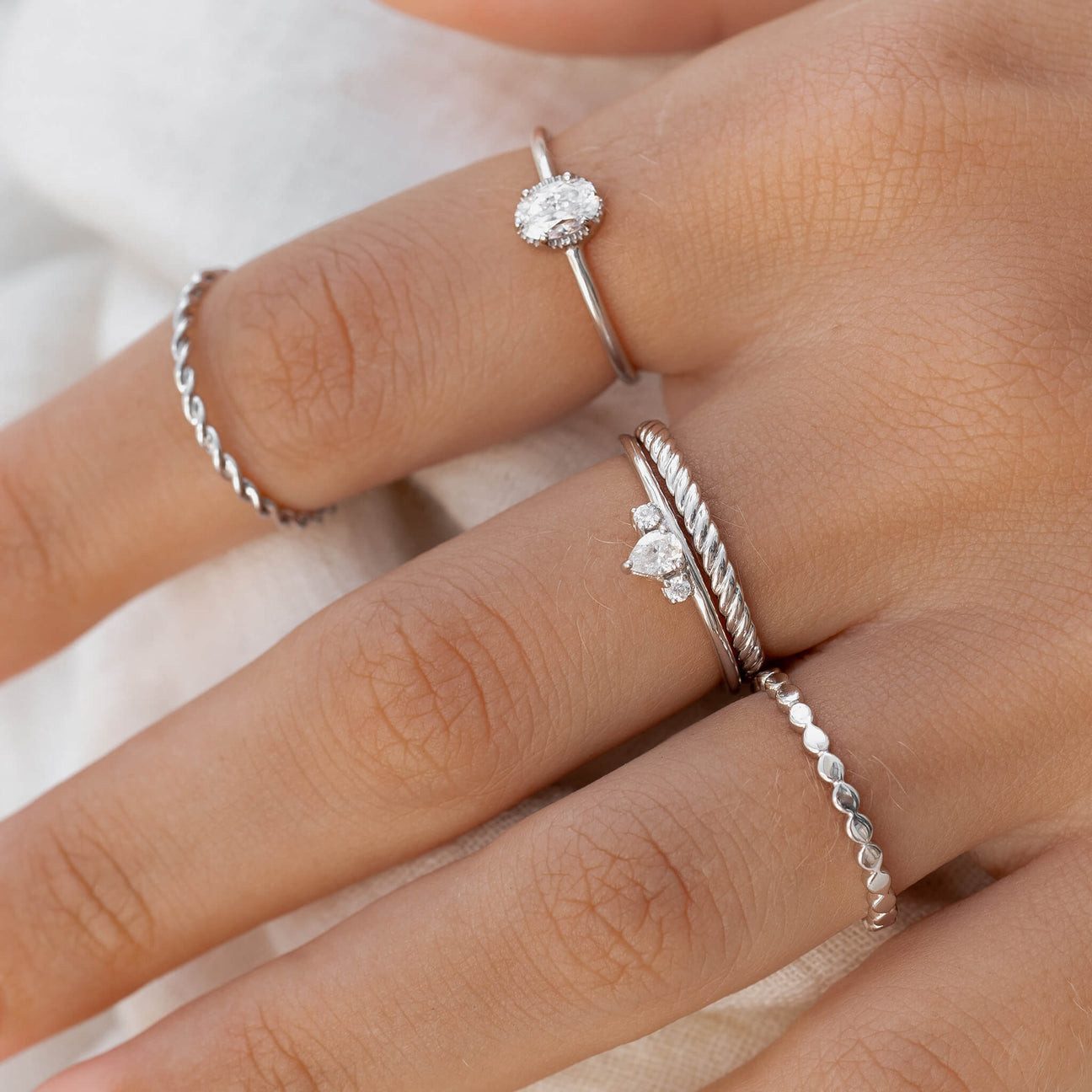Delicate Twisted Silver Ring Detail — Silver Ring Stack