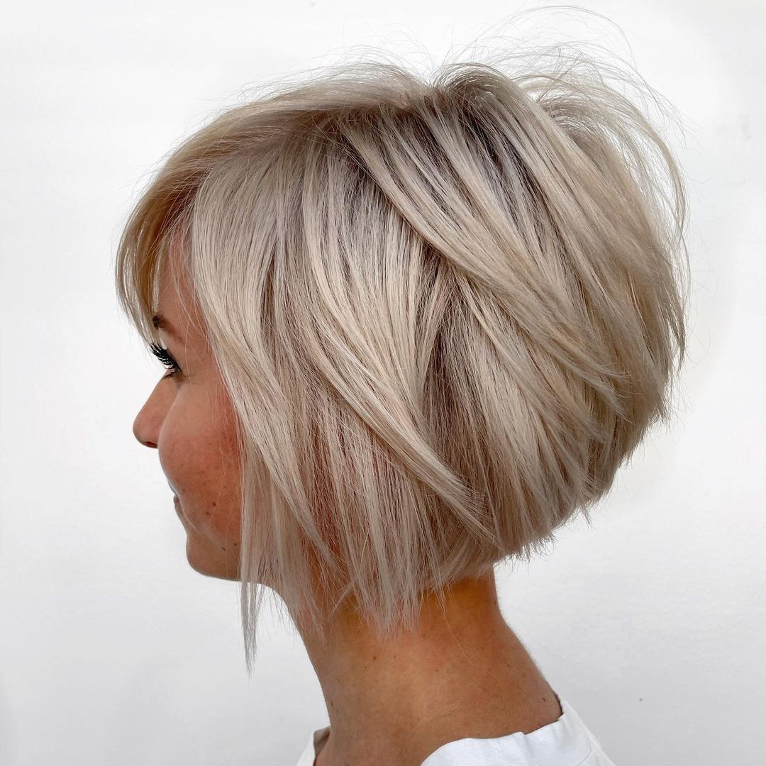 Textured Ash Blonde Bob for Fine Hair — Stacked Bob