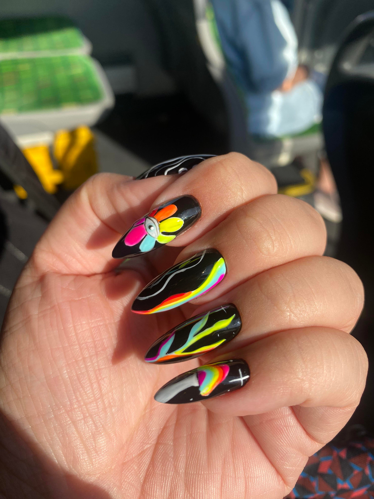Told my tech I was going to a rave in a swamp. She did so well I matched the decorations : r/Nails
