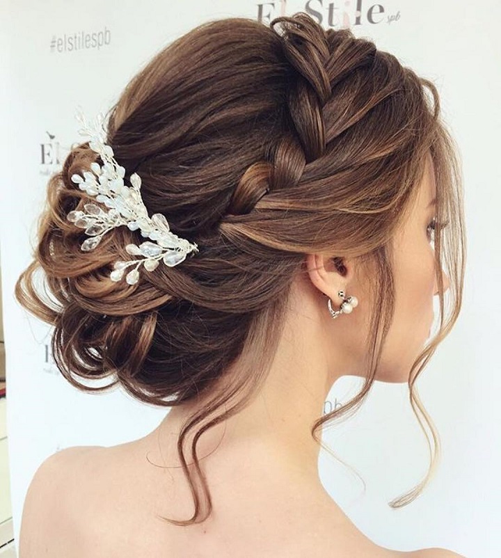 Medium Brown Braided Updo With Crystals