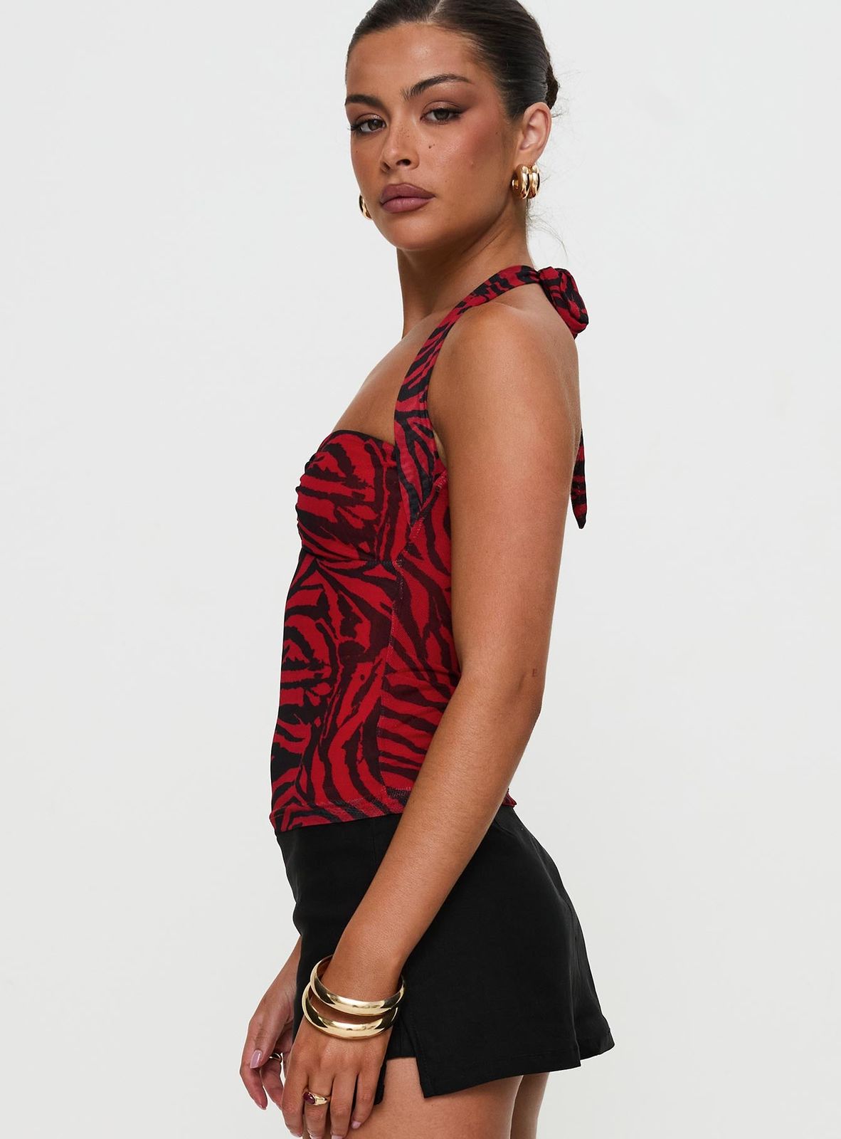 Red and Black Zebra Print Mesh Halter Top for Night Out — Princess Polly Outfits