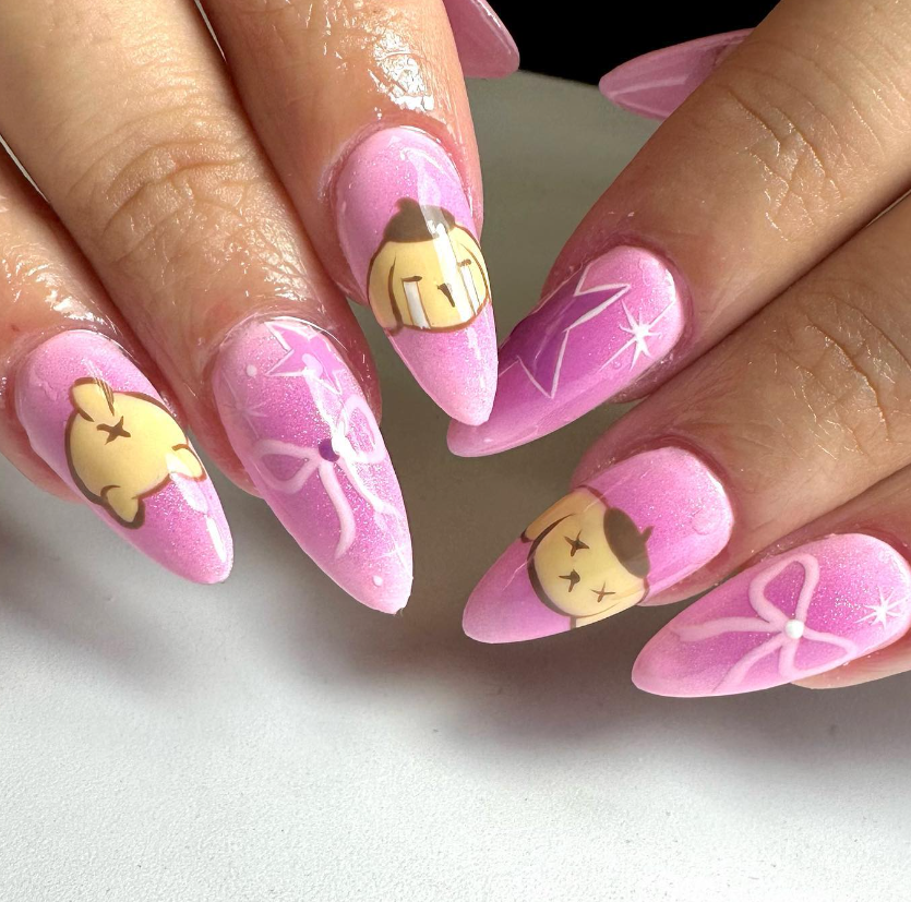 Playful Pink Glitter Sanrio Stilettos — Sanrio Nails