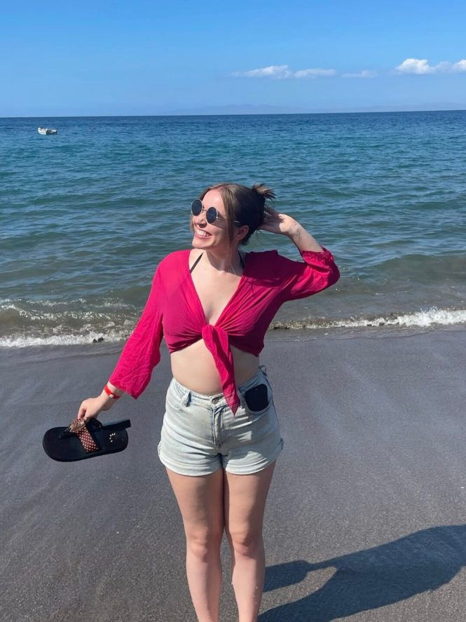 Vibrant Pink Crop Top with Denim Shorts — Costa Rica Outfits