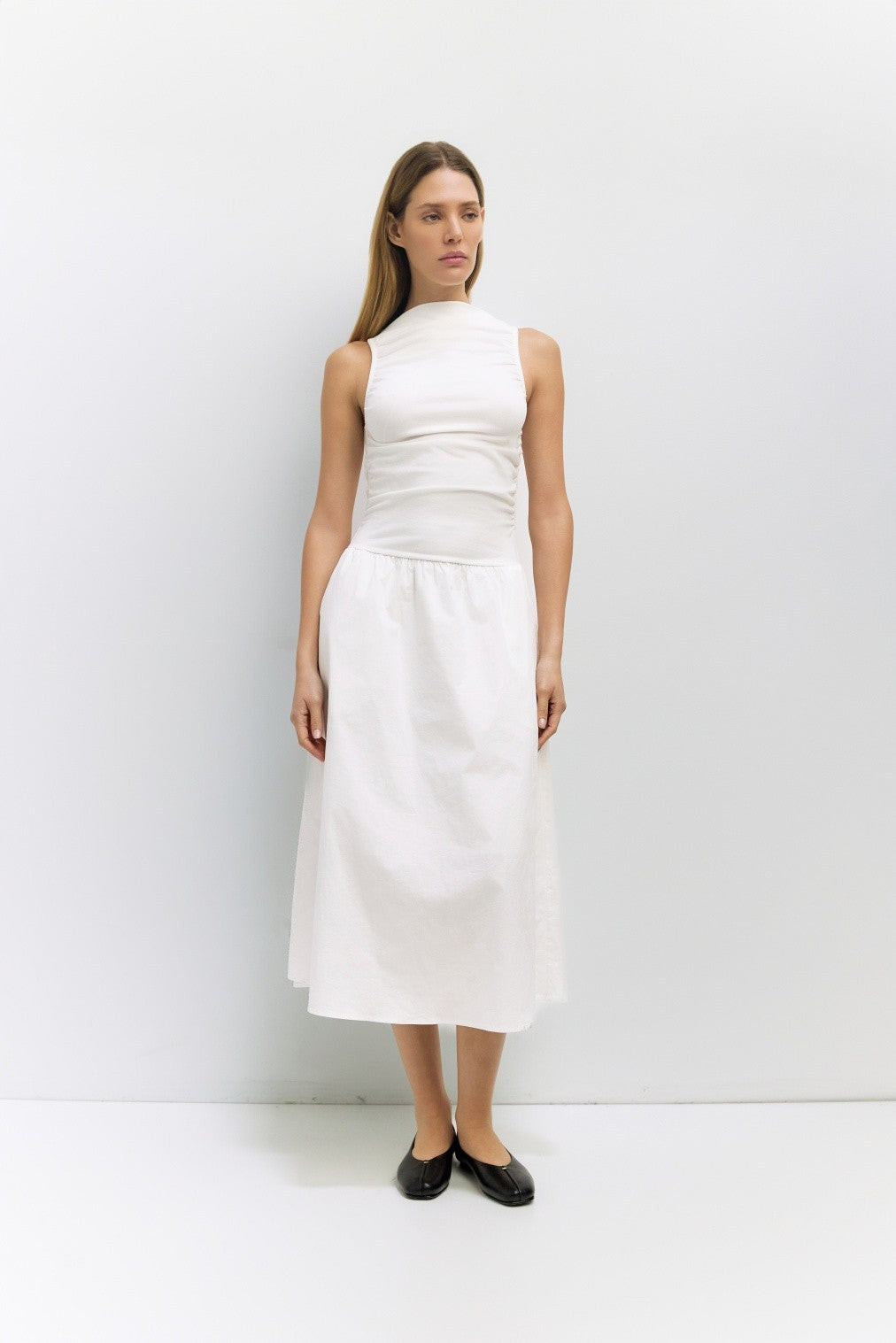 Effortless Professionalism: White Mock Neck Dress — Therapist Outfits