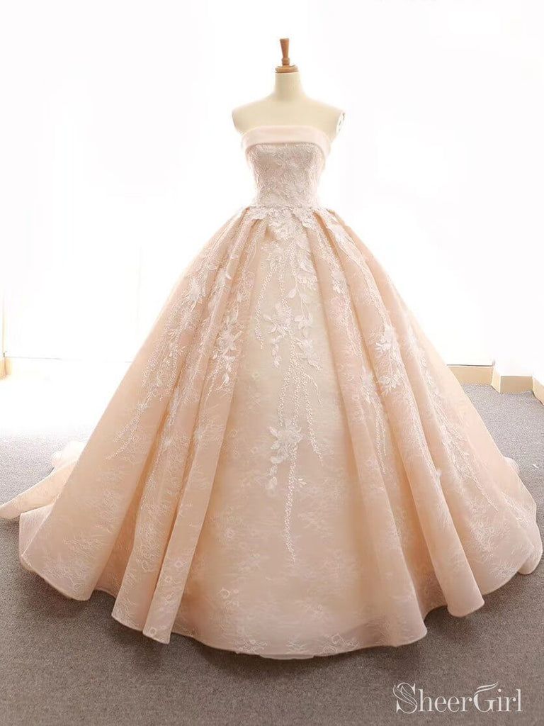 Pale Pink Strapless Ball Gown with Lace Overlay — Sweet 16 Dresses