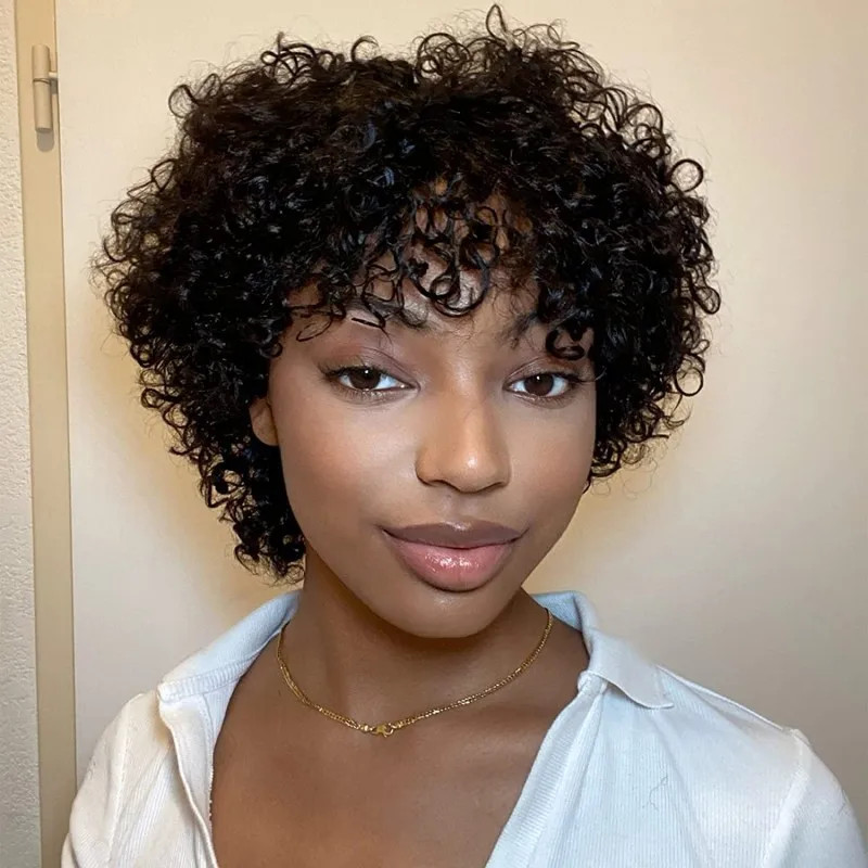 Fine Curly Pixie Bob With Bangs Fine Curly Pixie Bob With Bangs — Curly Wig Styles