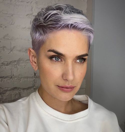 Silver-White Pixie with Lavender Tones Silver-White Pixie with Lavender Tones — Hair Color Ideas for Short Hair