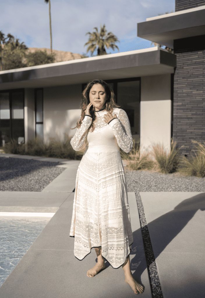 Elegant Off-White Lace Midi Dress for Day or Evening Elegant Off-White Lace Midi Dress for Day or Evening — Palm Springs Outfits