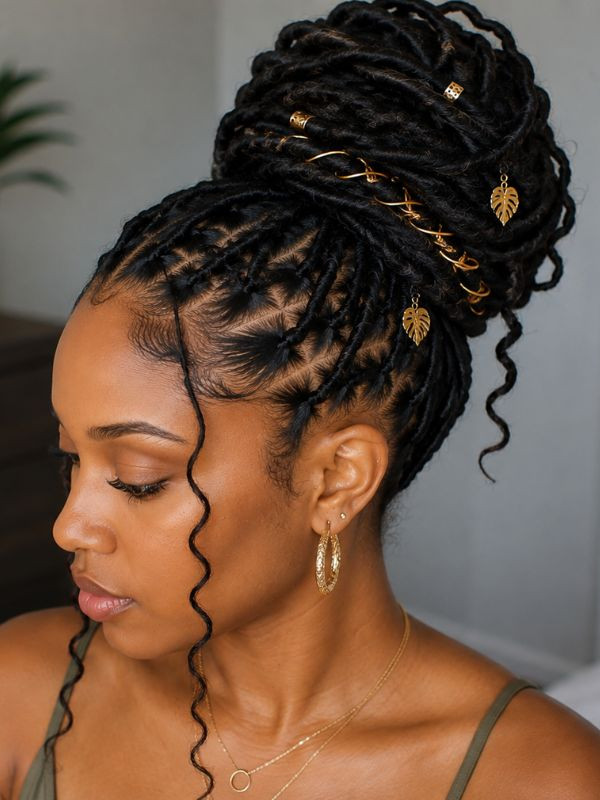 Braided Updo With Gold Accents — Sisterlocks Updo