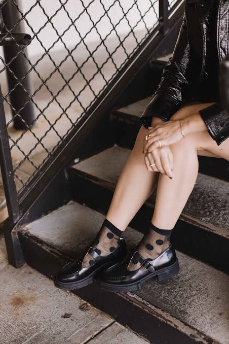 Polka Dot Sheer Socks with Chunky Loafers Polka Dot Sheer Socks with Chunky Loafers — Socks with Heels Outfits