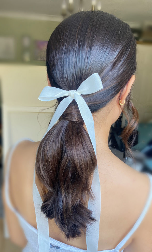 Sleek Low Ponytail With Sheer Ribbon Sleek Low Ponytail With Sheer Ribbon — Hair Bow Ponytail
