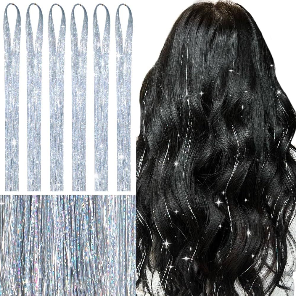 Dark Base With Silver Tinsel Visual Idea — Hair Tinsel
