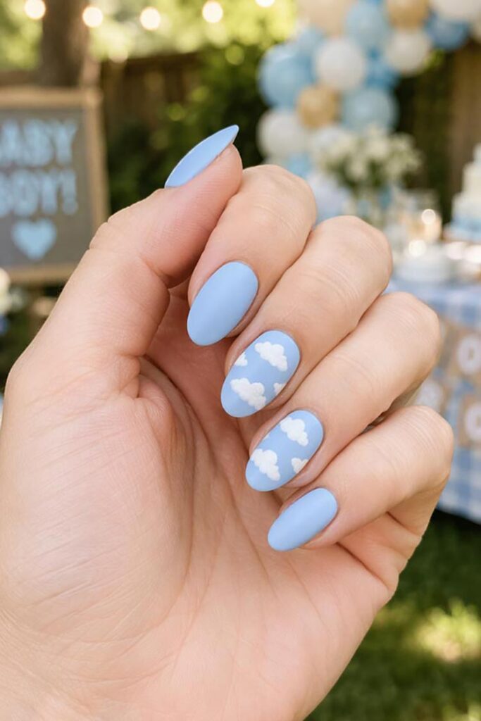Matte Baby Blue Accent Cloud Nails Matte Baby Blue Accent Cloud Nails