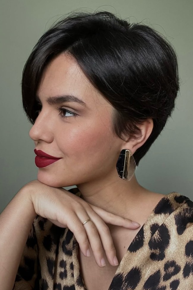 Asymmetrical Dark Brown Pixie Asymmetrical Dark Brown Pixie — Hairstyles for Thick Hair