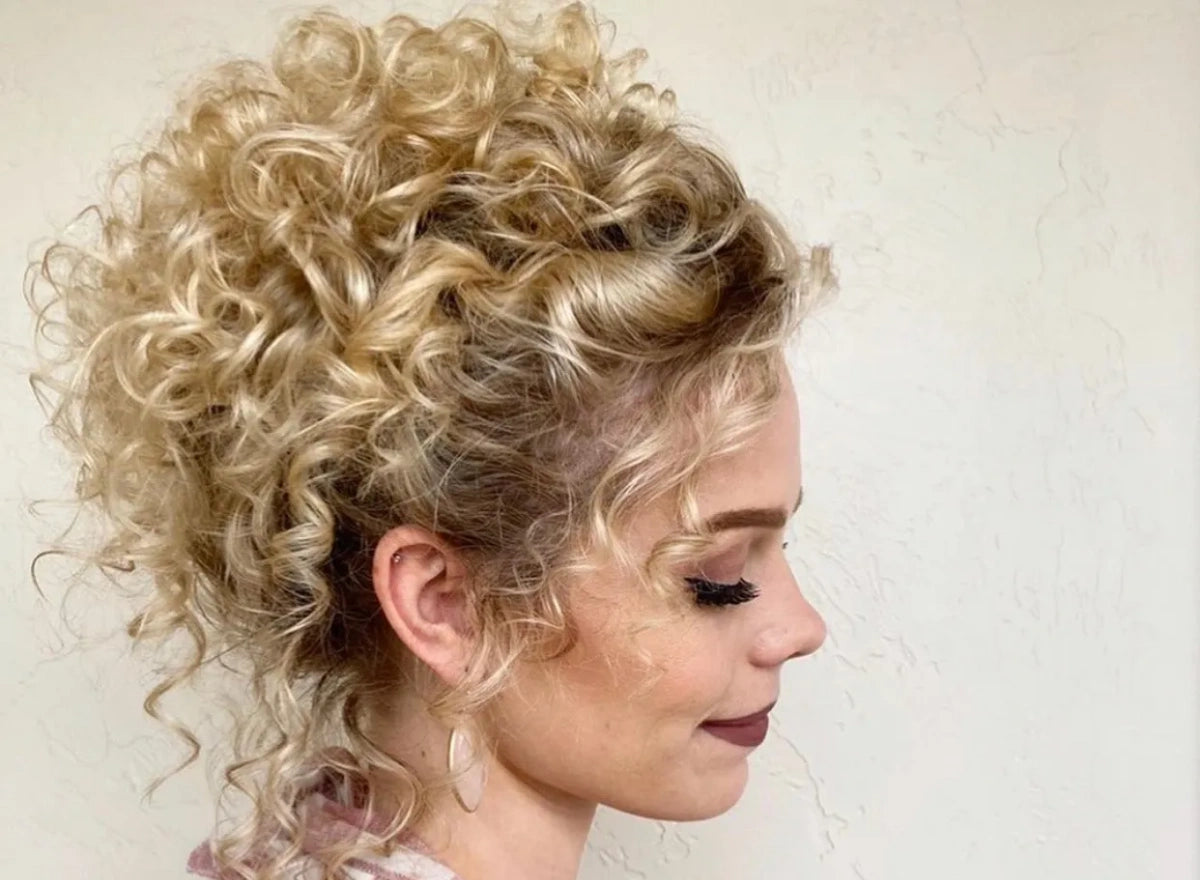 Voluminous Blonde Curly Updo Voluminous Blonde Curly Updo — Short Curly Hairstyles